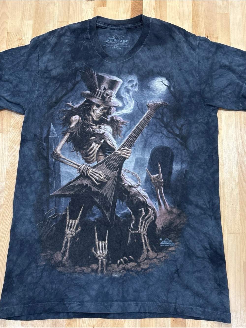 The Mountain Black & Gray Skeleton Guitar Graphic Tee